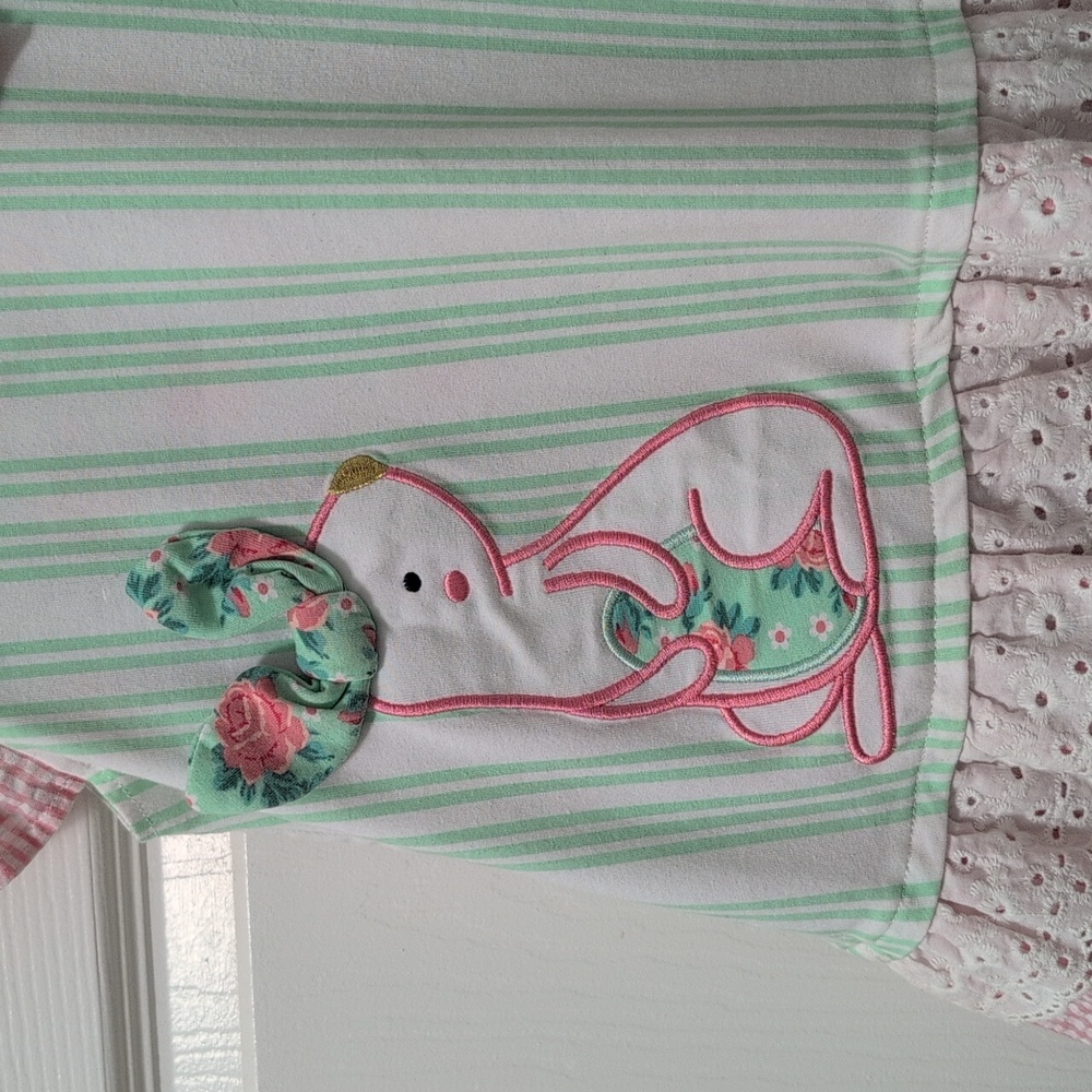 Rare Editions Pink and Green Striped/Floral Bunny Outfit - Picture 5 of 6